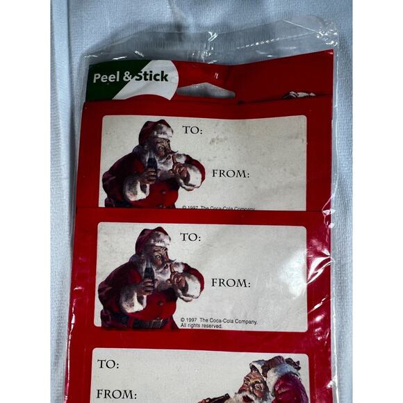Unopened Coca-Cola Santa Vintage Christmas gift tag labels 1997 Stick IOP Sealed - Picture 2 of 9